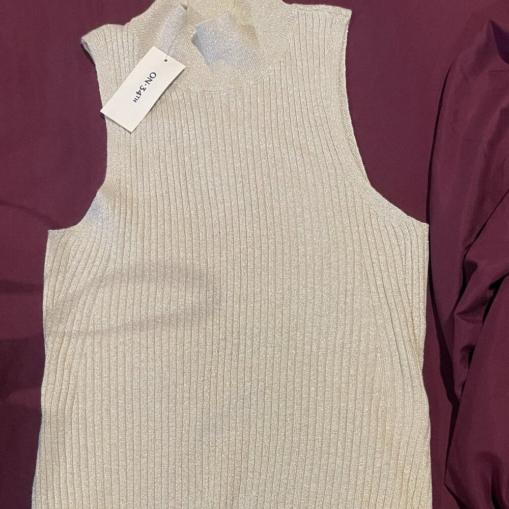 Macy's Cream Ribbed Mock Neck Tank Top
